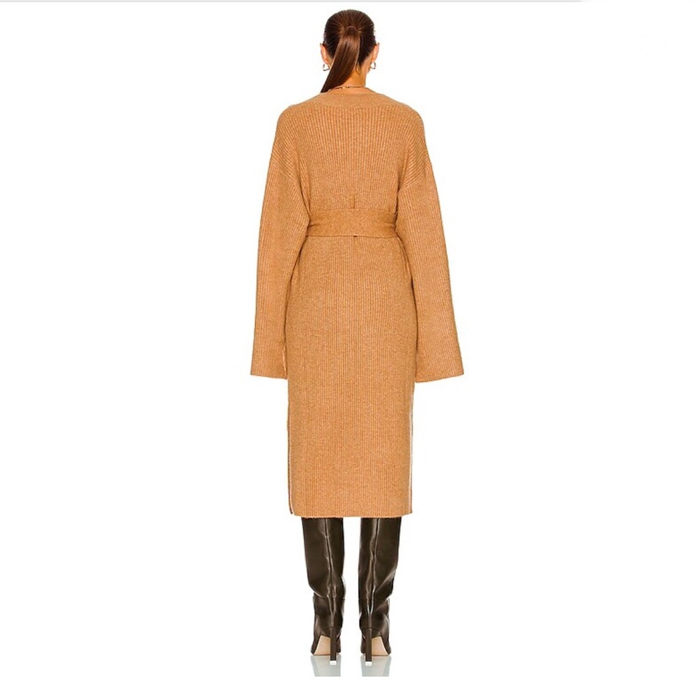 MARISSA WEBB ARIE RIBBED CASHMERE BLEND HENLEY MIDI SWEATER DRESS IN CAMEL - Picture 3 of 13